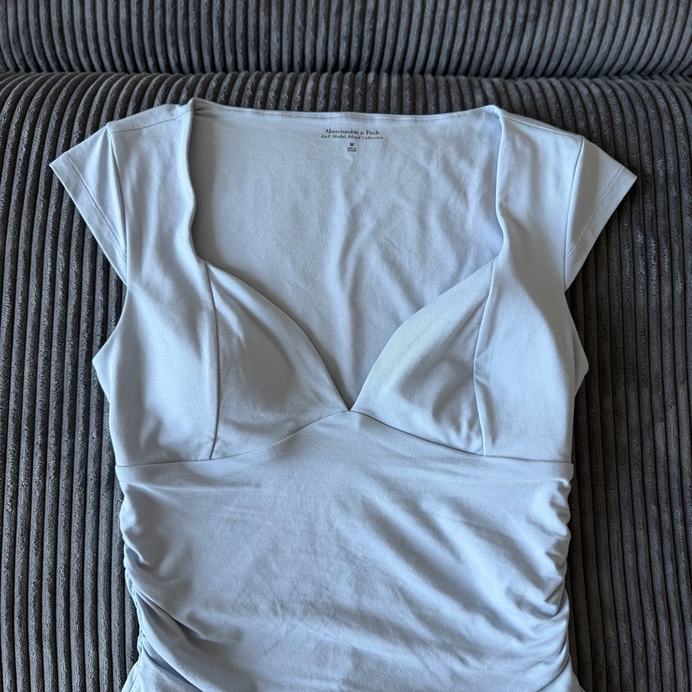 Abercrombie & Fitch Pale Blue Cap Sleeve Ruched Sweetheart Top